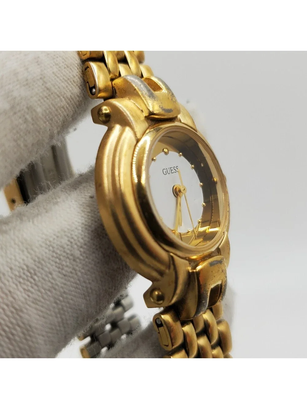 Guess Watch Womens 24mm Gold Tone Round Dial New Battery